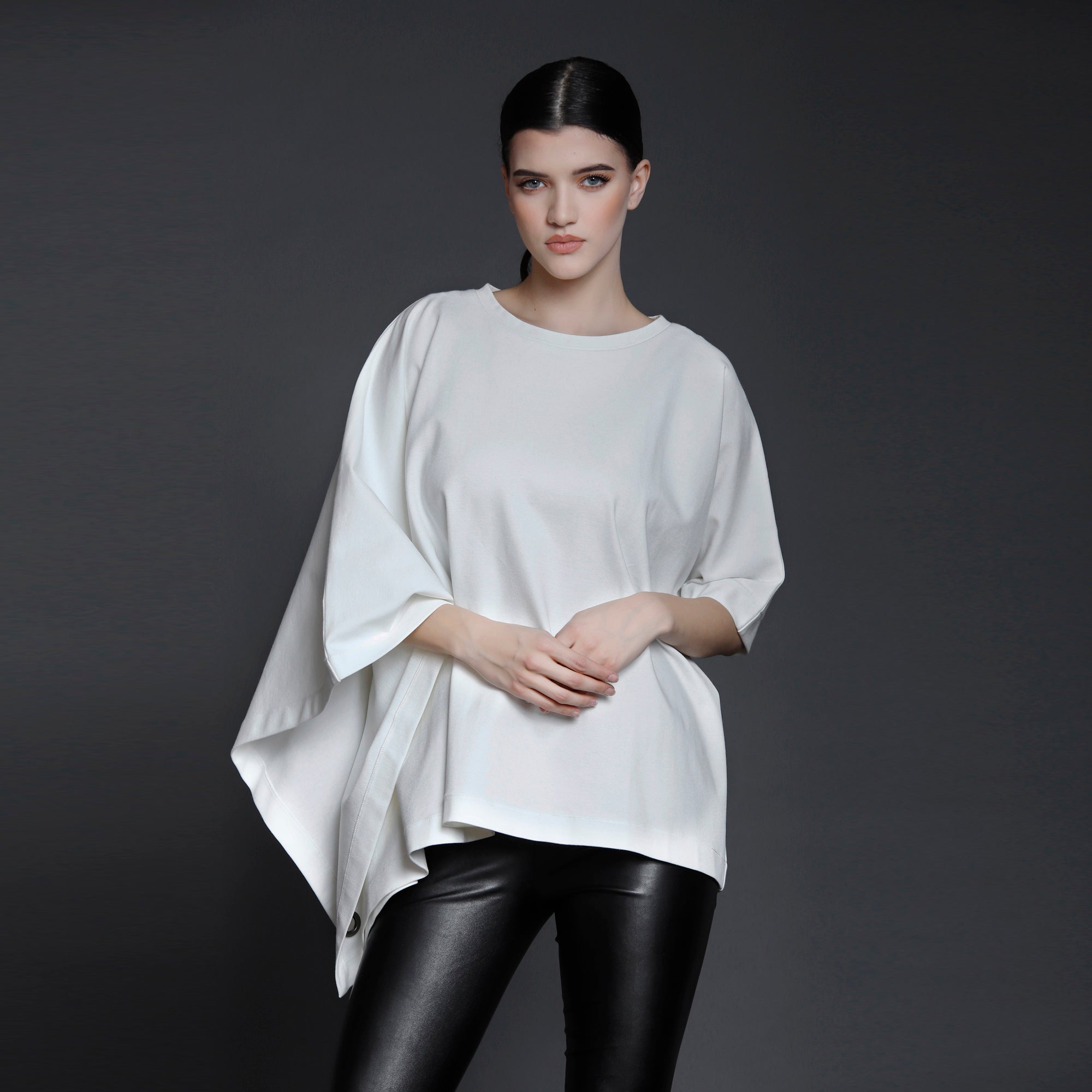 Long Asymmetric Cape-Blouse in Fine-Knit – Silvia Șerban