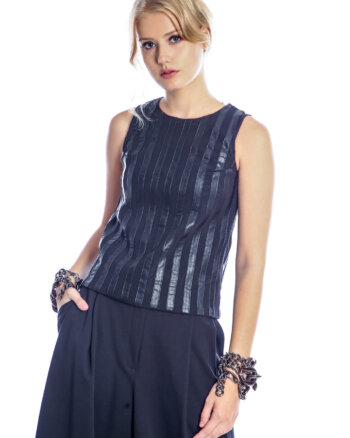 Tulle Top with Faux Leather Applications