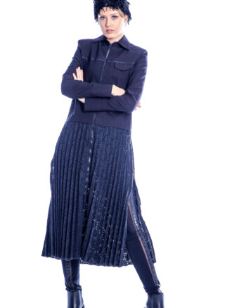Cardigan Dress with Pleated Panel
