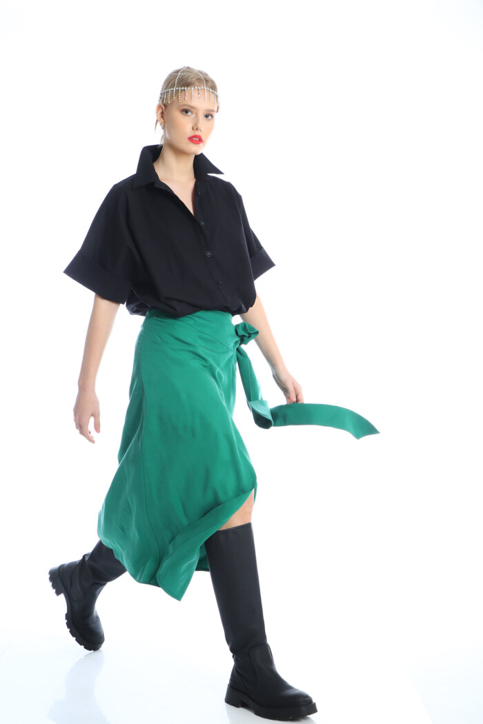 Side Over Side Green Tencel Skirt