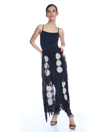 Black Net with White Applications Apron Skirt
