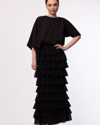 Black Veil Skirt with Laser Cut Ruffles & Adjustable Length