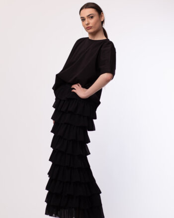 Black Veil Skirt with Laser Cut Ruffles & Adjustable Length