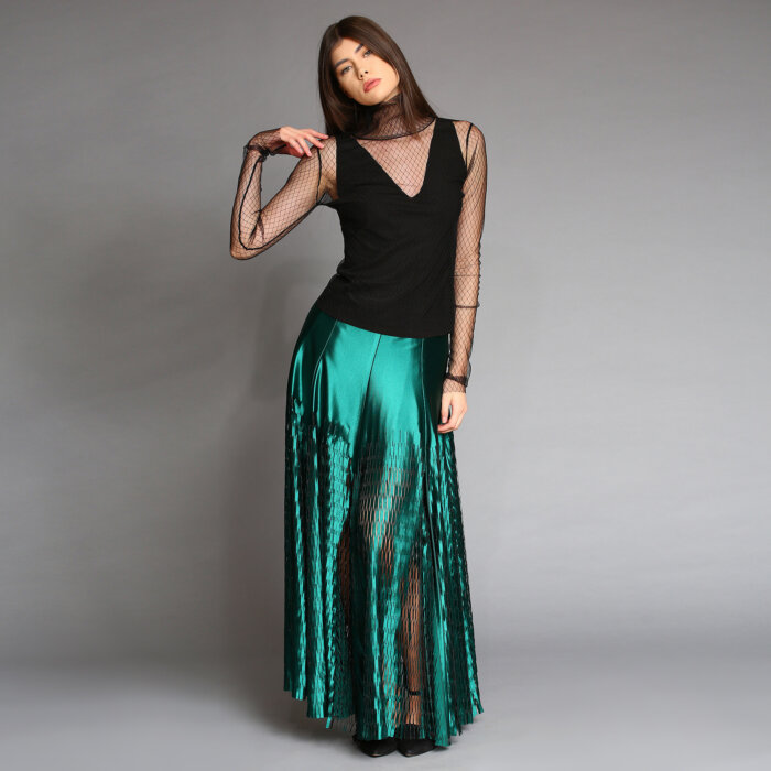 Breathtaking Laser Cut Green Paneled Skirt