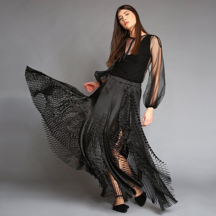 Laser Cut Black Paneled Skirt
