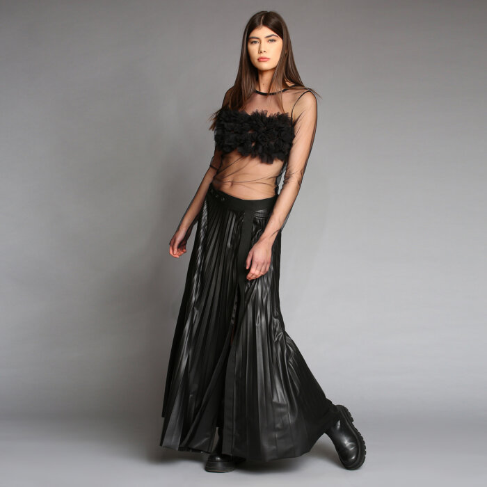 Pleated Leather Skirt With Eyelets