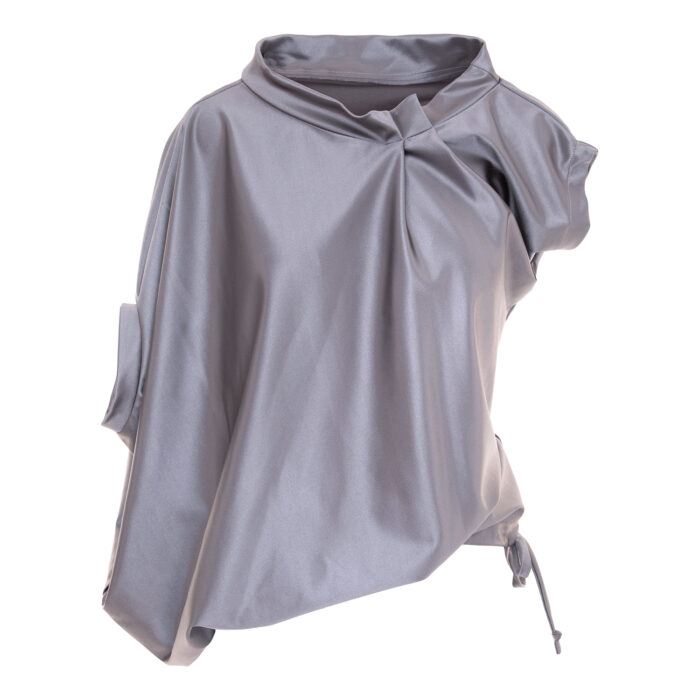 Asymmetrical Oversized  Blouse With Pleated Collar