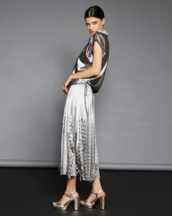 Midi Silver Laser Cut Paneled Skirt