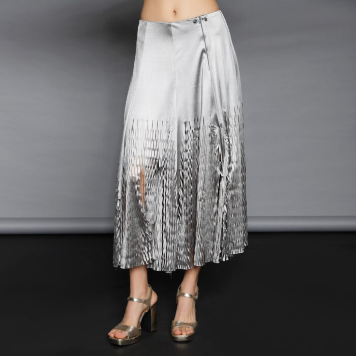 Midi Silver Laser Cut Paneled Skirt