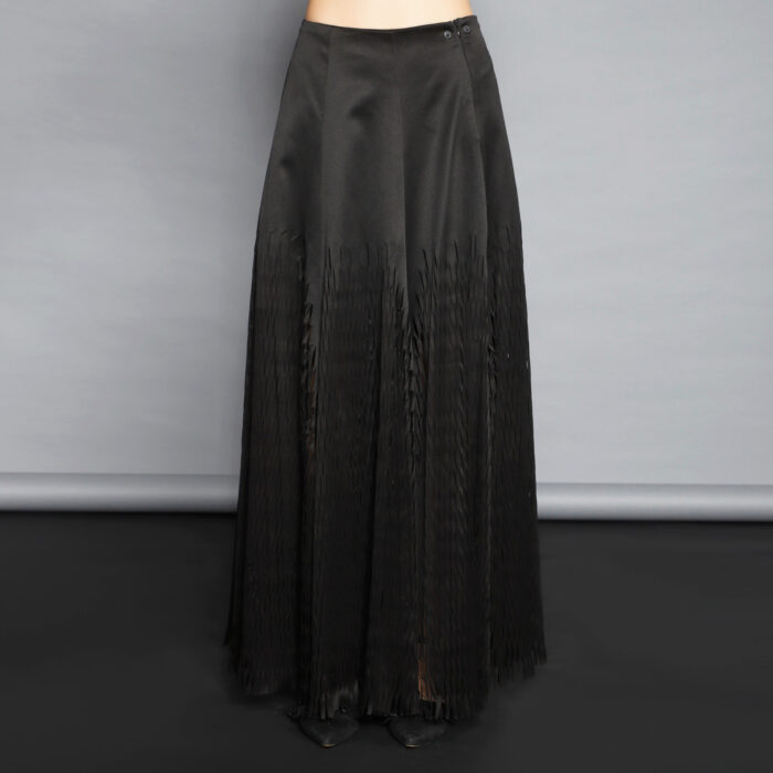 Long Black Laser Cut Paneled Skirt